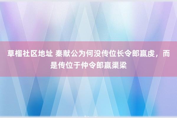 草榴社区地址 秦献公为何没传位长令郎嬴虔，而是传位于仲令郎嬴渠梁