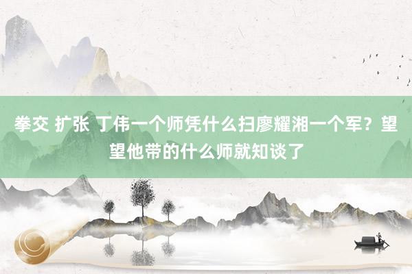 拳交 扩张 丁伟一个师凭什么扫廖耀湘一个军？望望他带的什么师就知谈了