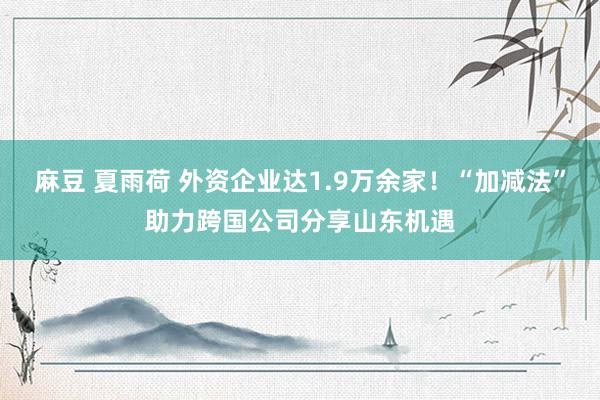 麻豆 夏雨荷 外资企业达1.9万余家！“加减法”助力跨国公司分享山东机遇