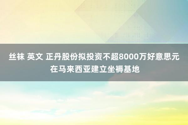 丝袜 英文 正丹股份拟投资不超8000万好意思元 在马来西亚建立坐褥基地